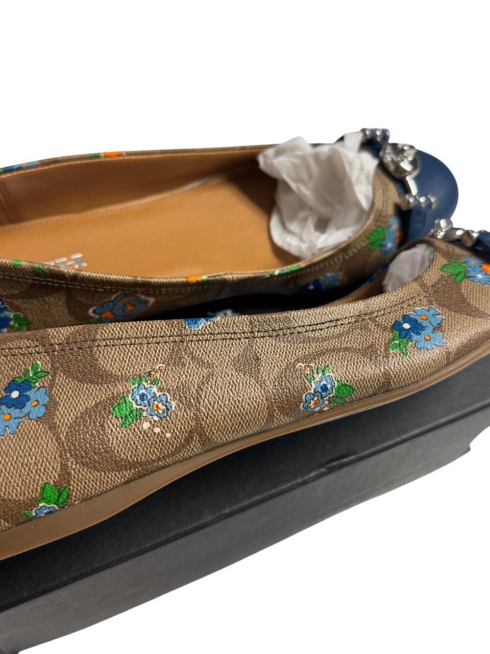 ๐ ๐ฅ Coach Signature C Monogram Floral Ballet Flats Blue Cap Toe Size 8.5 ๐ - Picture 3 of 6